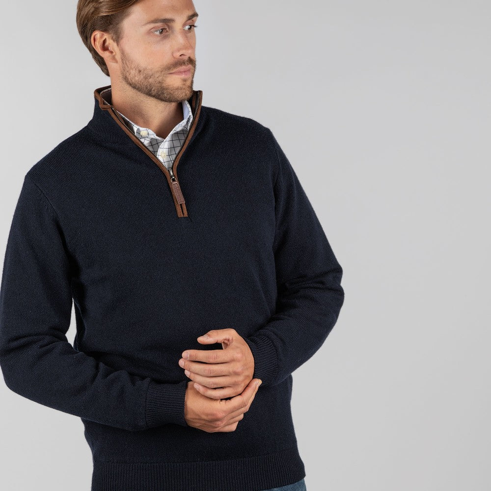 Lambswool Aerobloc 1/4 Zip Jumper - Navy