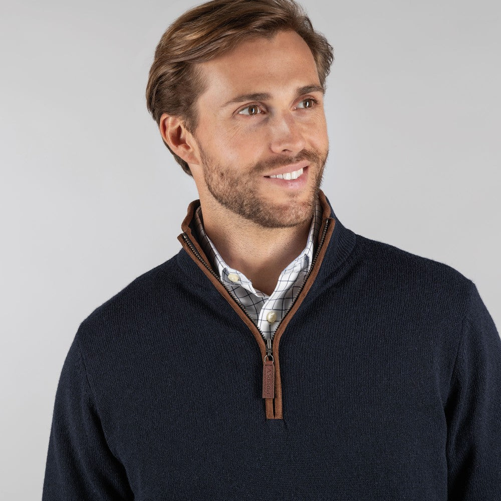 Lambswool Aerobloc 1/4 Zip Jumper - Navy