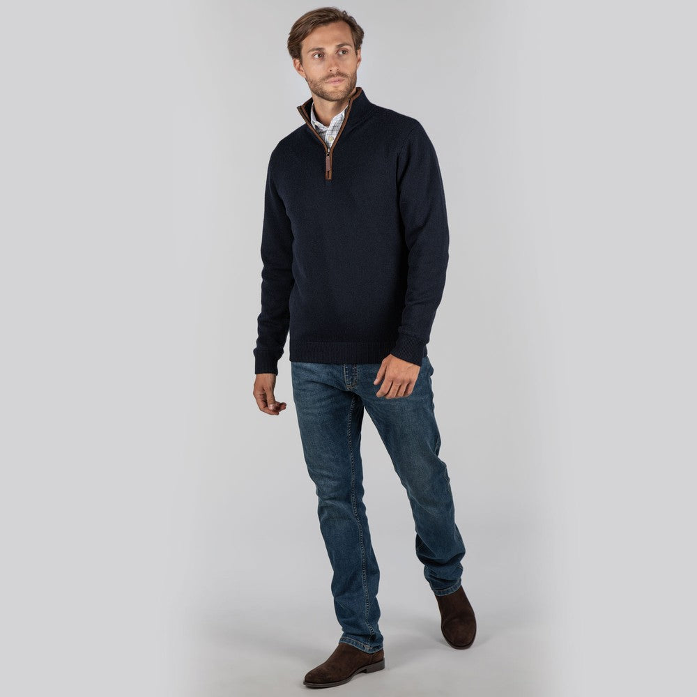 Lambswool Aerobloc 1/4 Zip Jumper - Navy