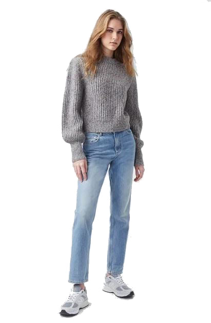 Natalya Ribbed Long-Sleeved Jumper - Grey Multi