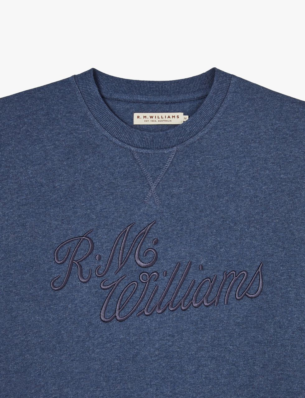 R.M.W. Script Crew Neck Jumper - Dark Blue Marle