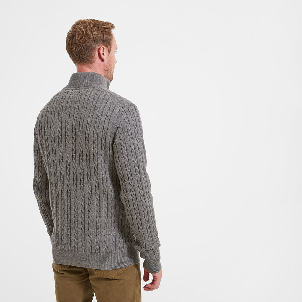 Cotton Cashmere 1/4 Zip Cable Knit Jumper - Mole
