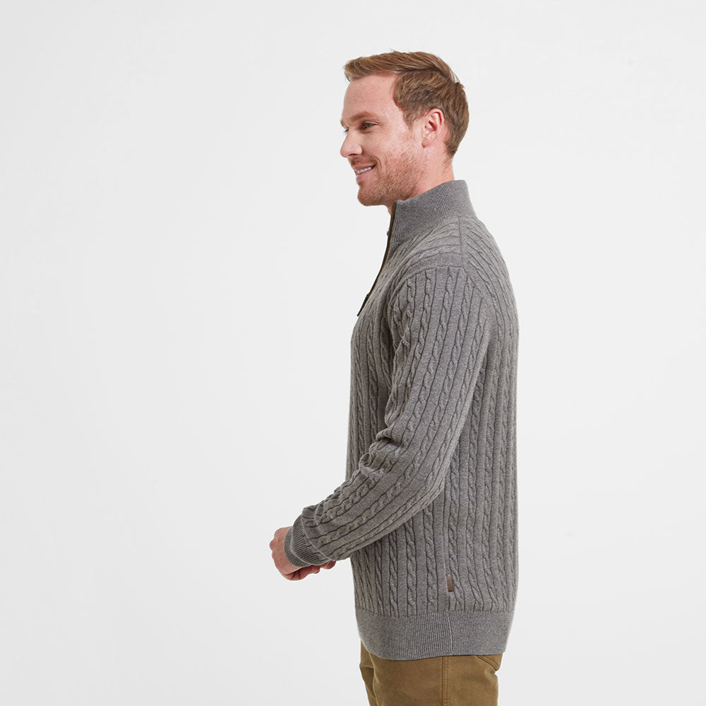 Cotton Cashmere 1/4 Zip Cable Knit Jumper - Mole
