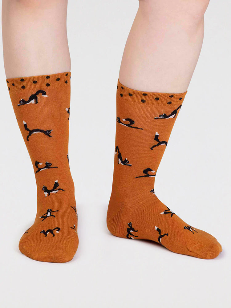 Chai Bamboo Yoga Cats Socks - Turmeric Yellow