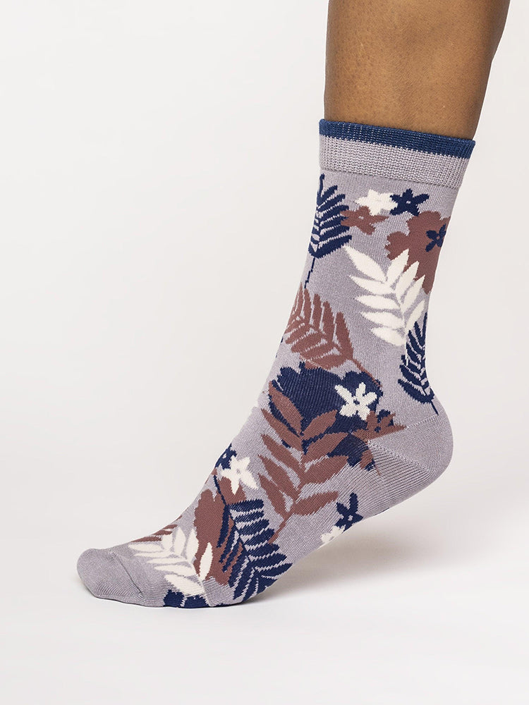 Palm Leaf Socks - Pebble Grey