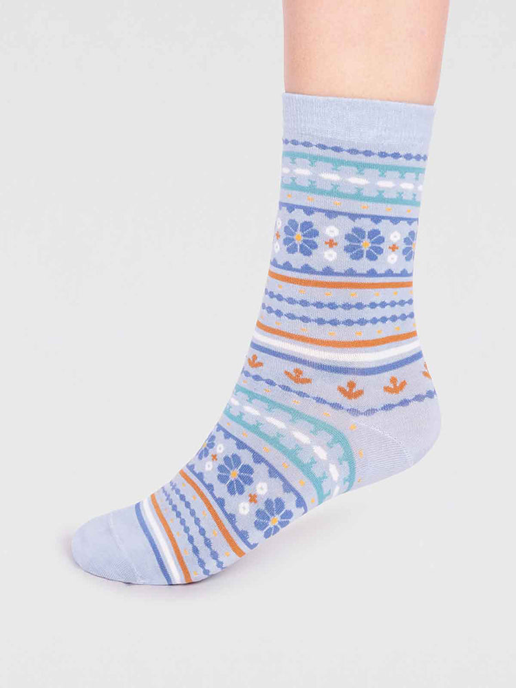 Waverly GOTS Organic Cotton Pattern Socks - Foam Blue