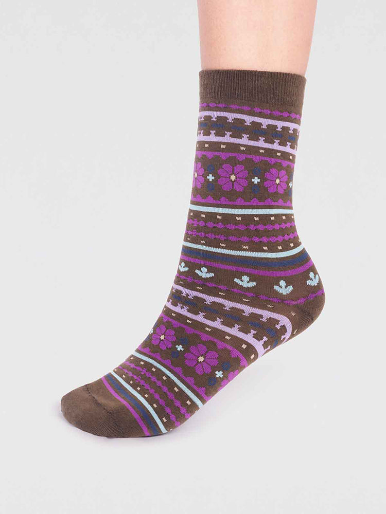 Waverly GOTS Organic Cotton Pattern Socks - Moss Green