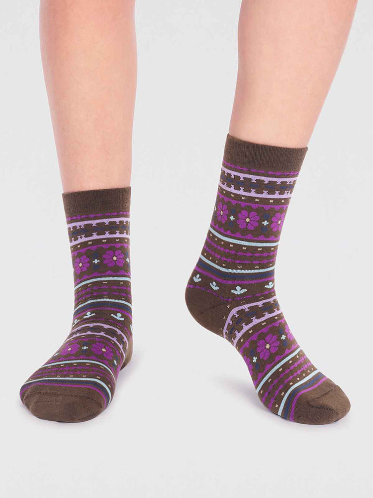 Waverly GOTS Organic Cotton Pattern Socks - Moss Green