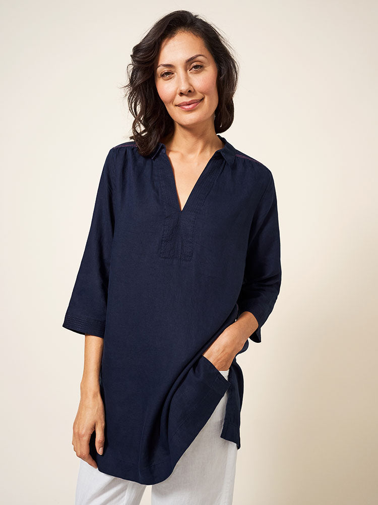 Blaire Linen Tunic - Dark Navy