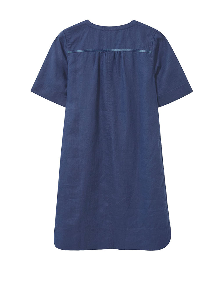 June Linen Shift Dress - Dark Navy