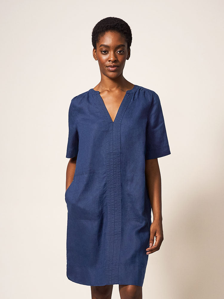 June Linen Shift Dress - Dark Navy