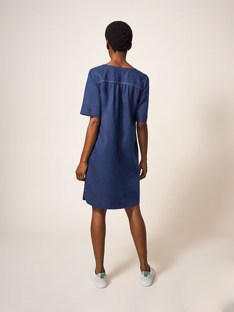 June Linen Shift Dress - Dark Navy
