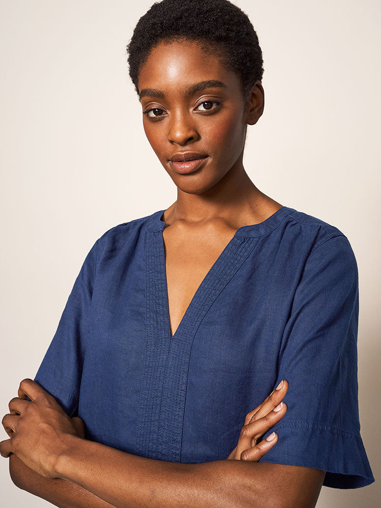 June Linen Shift Dress - Dark Navy