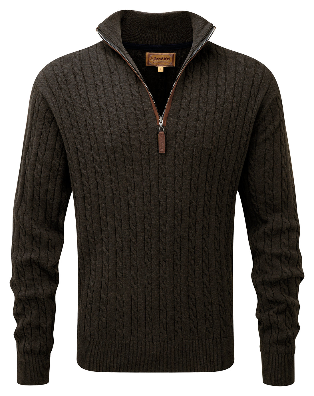 Cotton Cashmere 1/4 Zip Cable Knit Jumper - Loden