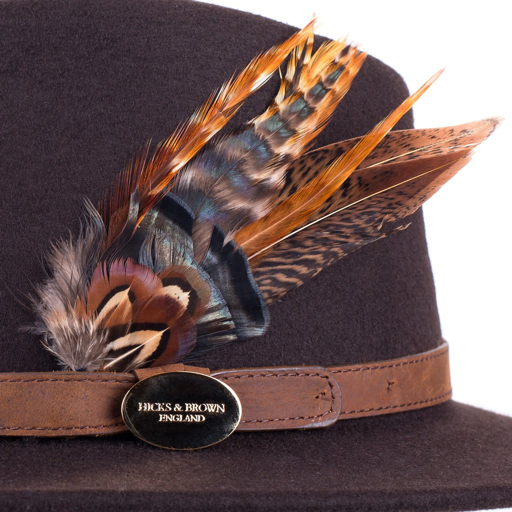 Suffolk Fedora Bronze Side Feather - Dark Brown
