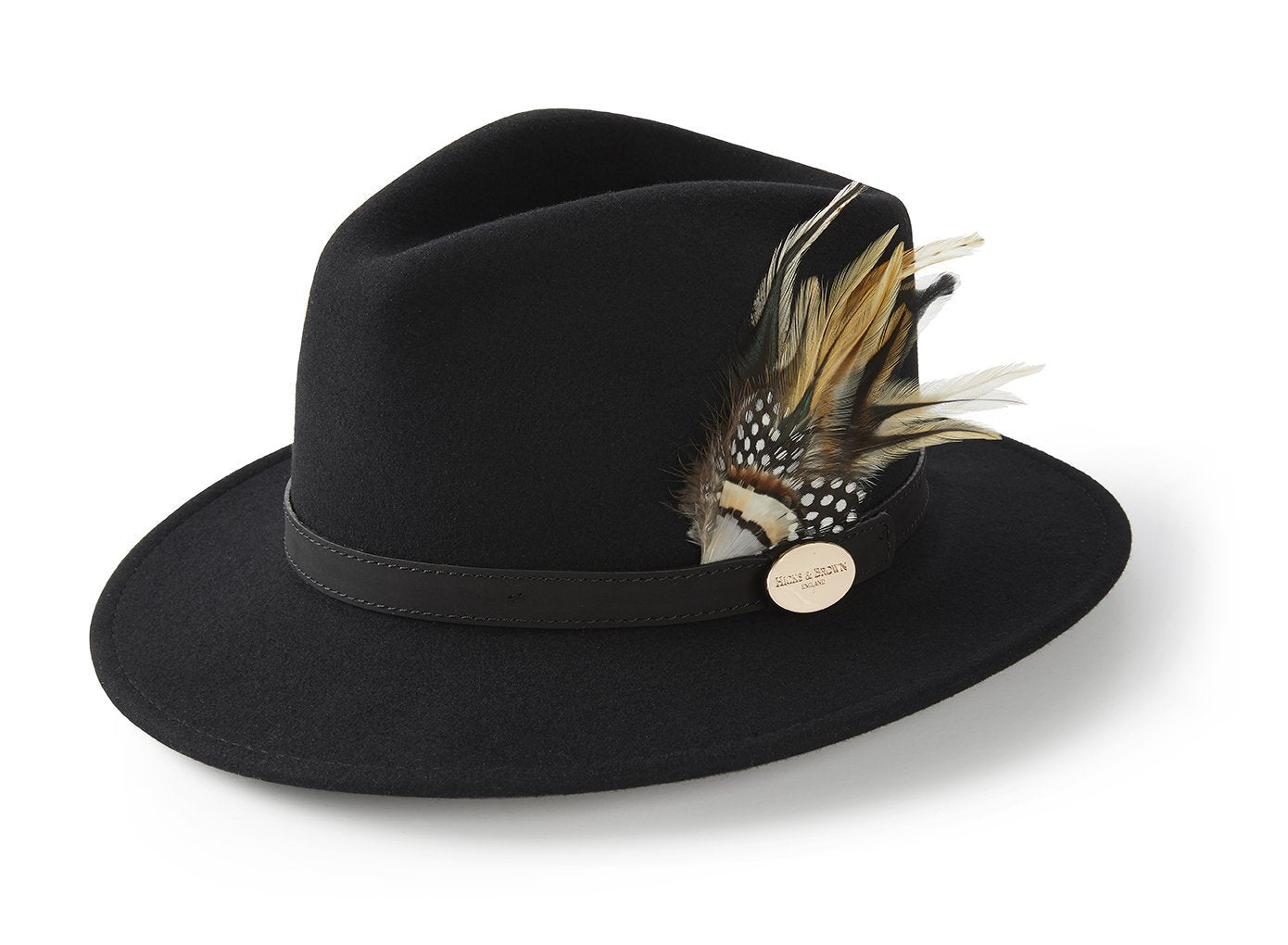 Suffolk Fedora Fawn Side Feather - Black