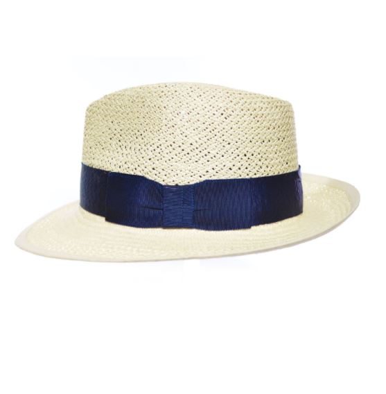 Mariner Open Weave Hat - Natural with Navy Ribbon