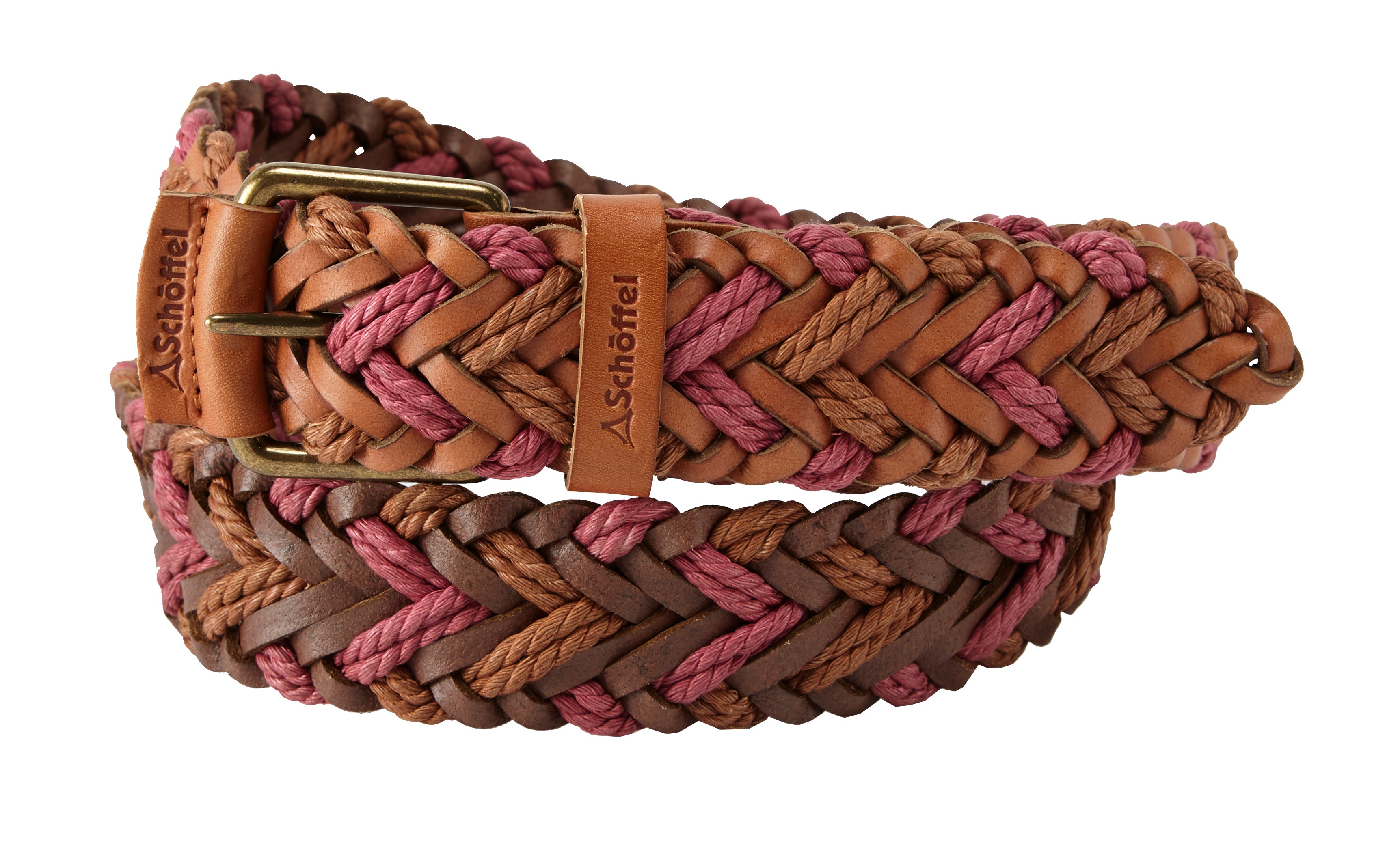 Woven Leather Belt - Tan/Rose
