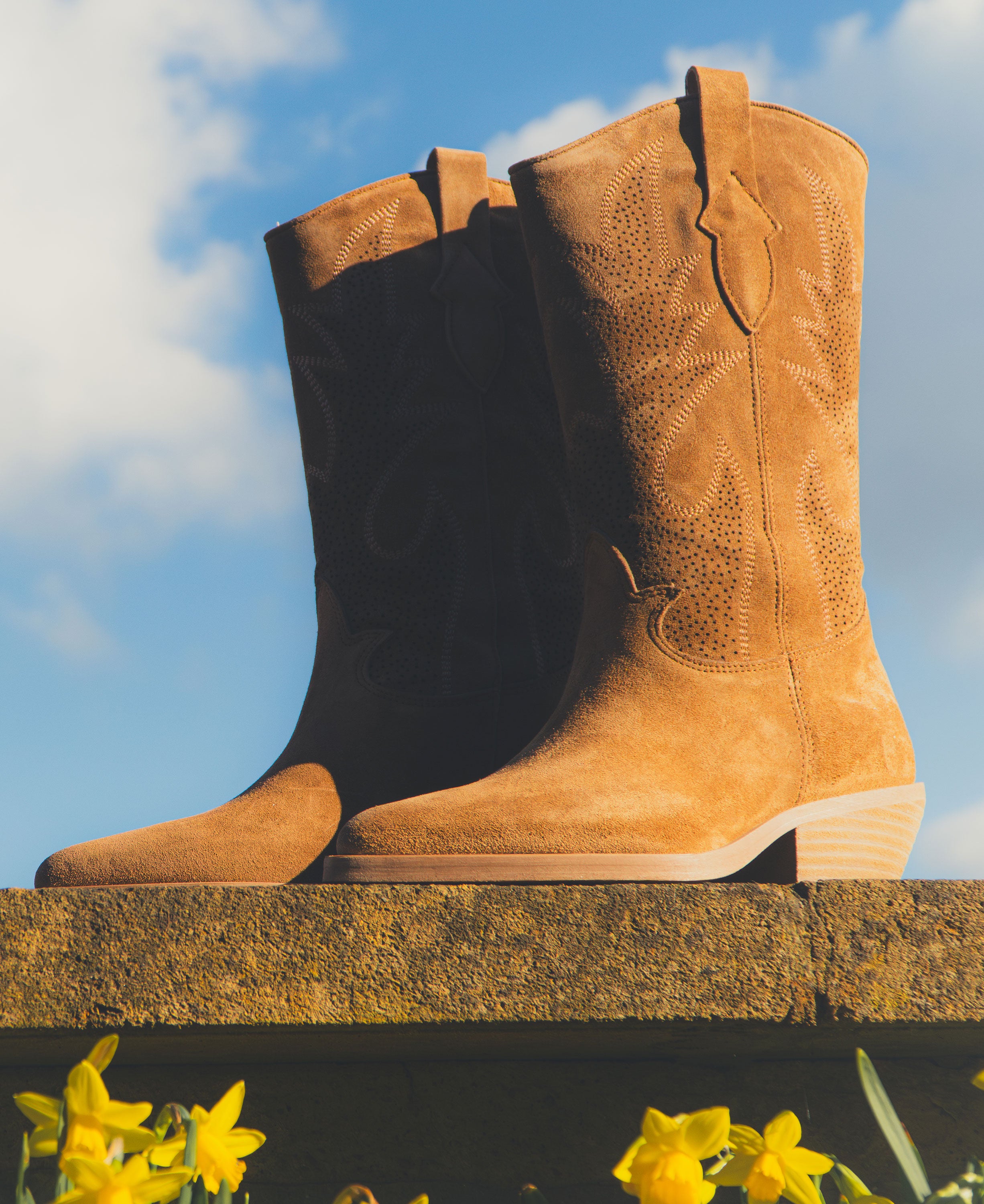 Holly Mid-Calf Cowboy Boots - Tan