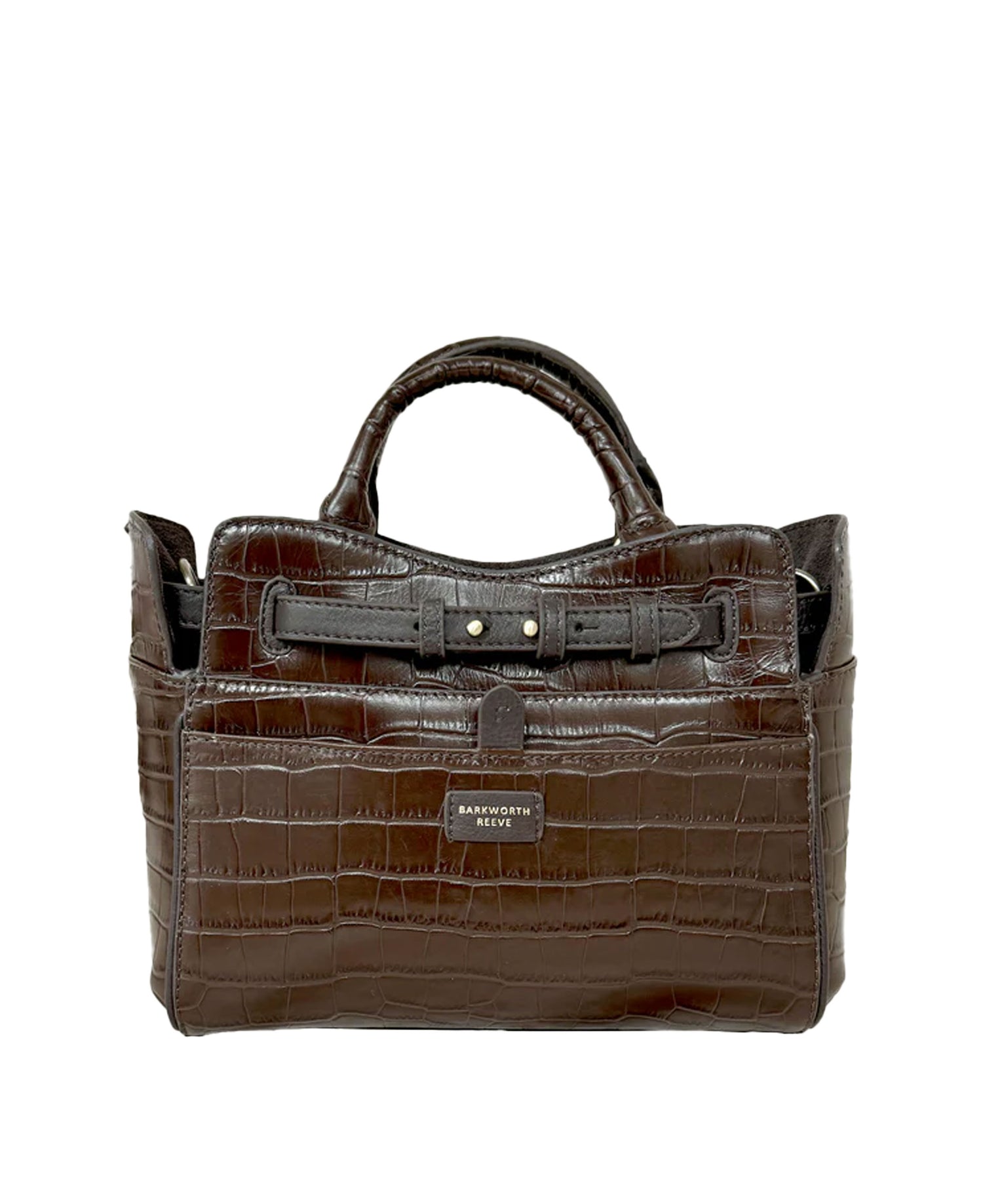 Ambridge Leather Handheld Bag w/Shoulder Strap - Chocolate Leather Croc