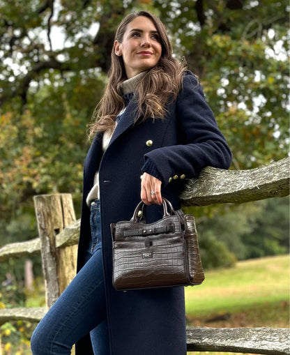Ambridge Leather Handheld Bag w/Shoulder Strap - Chocolate Leather Croc