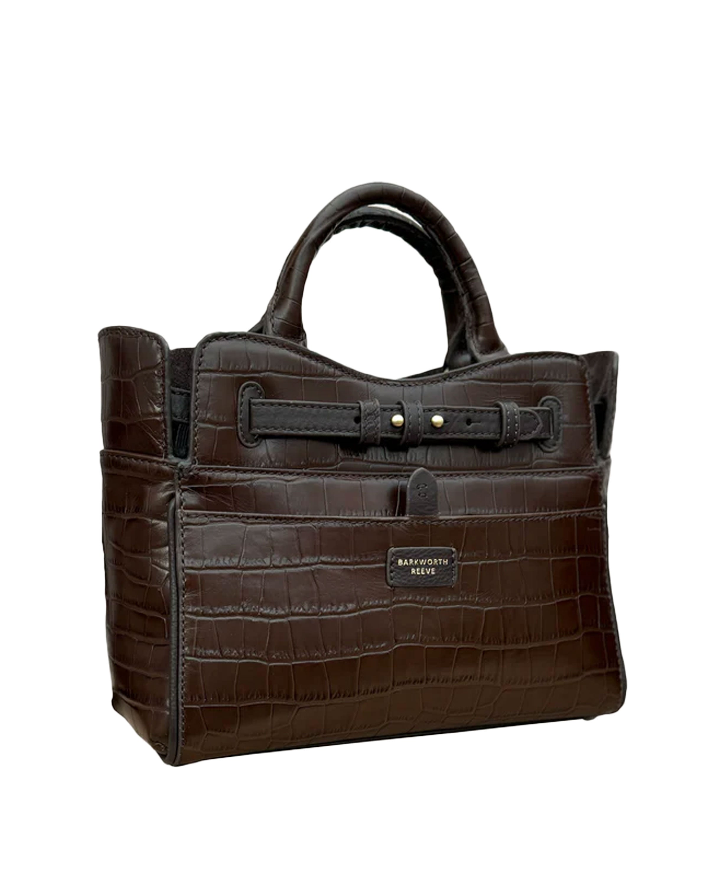 Ambridge Leather Handheld Bag w/Shoulder Strap - Chocolate Leather Croc