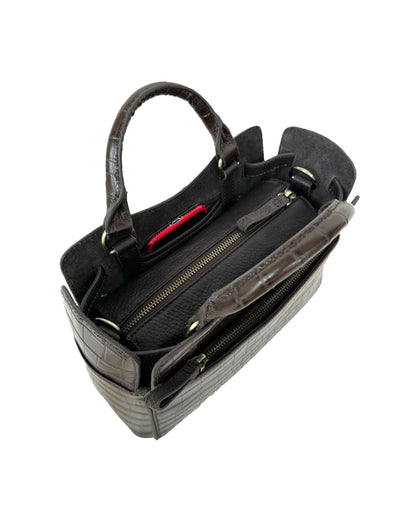 Ambridge Leather Handheld Bag w/Shoulder Strap - Chocolate Leather Croc