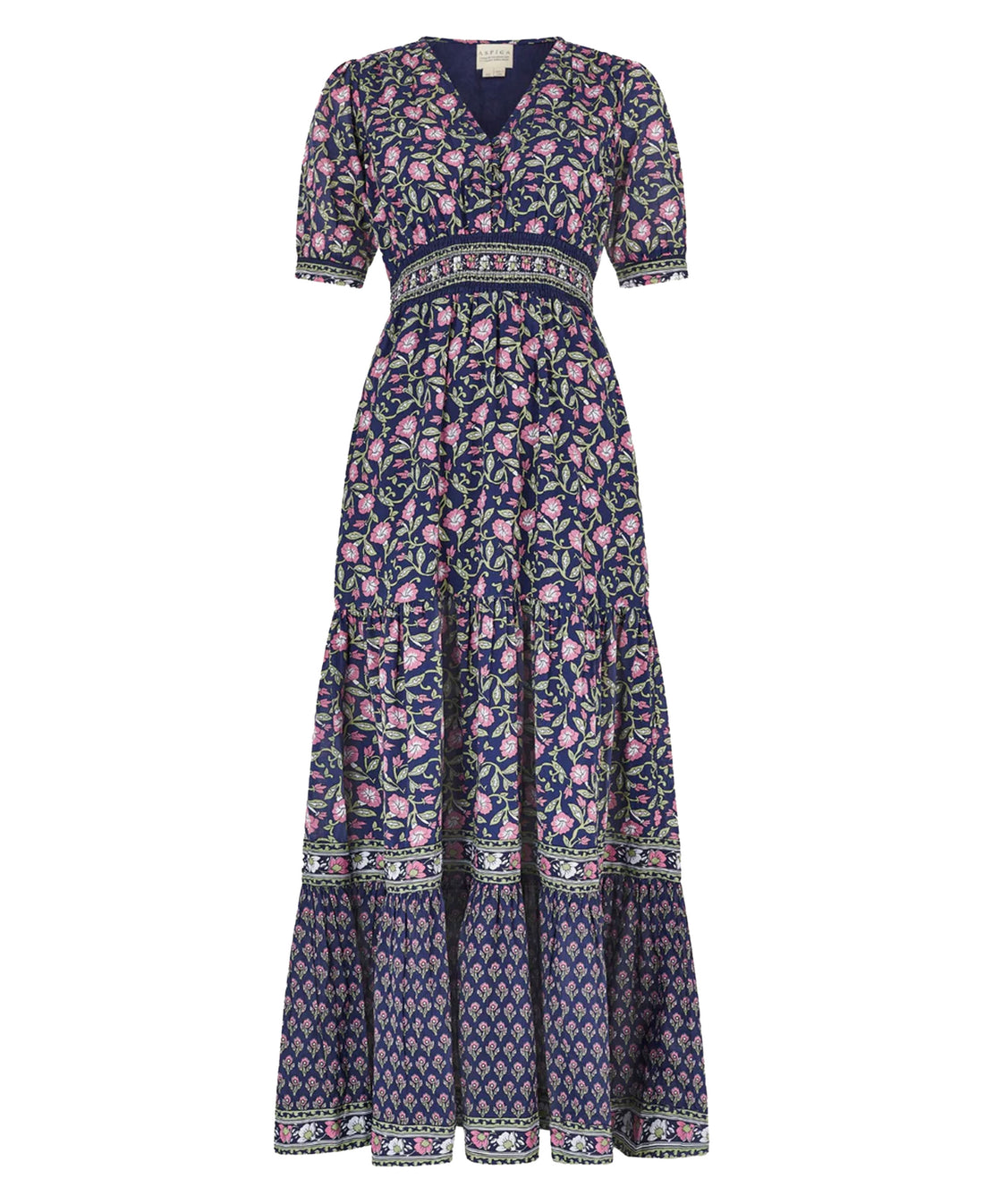 Billie Short Sleeve Organic Cotton Dress - Primrose Stamp Navy/Pink
