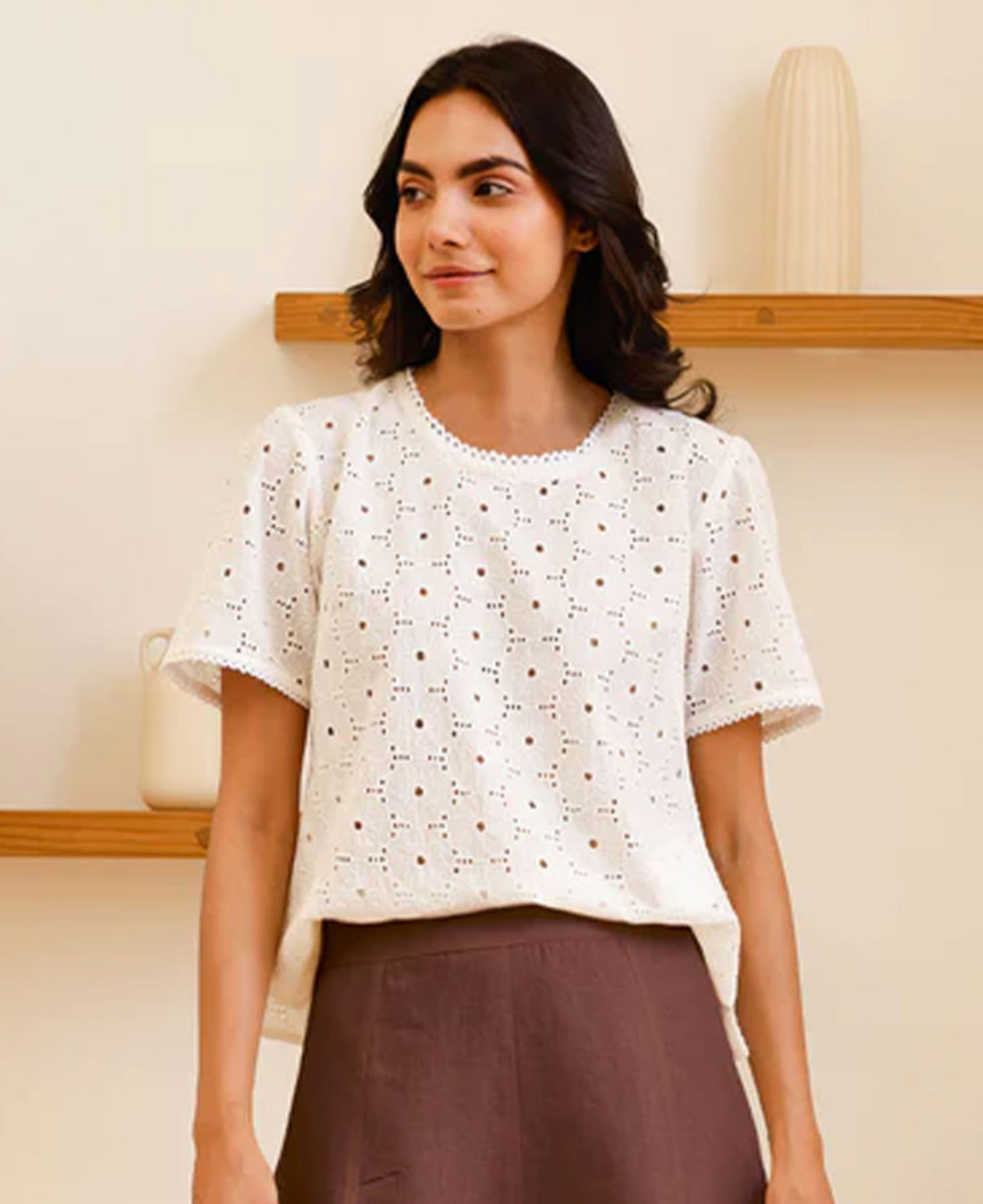 Broderie Cotton T-Shirt - White