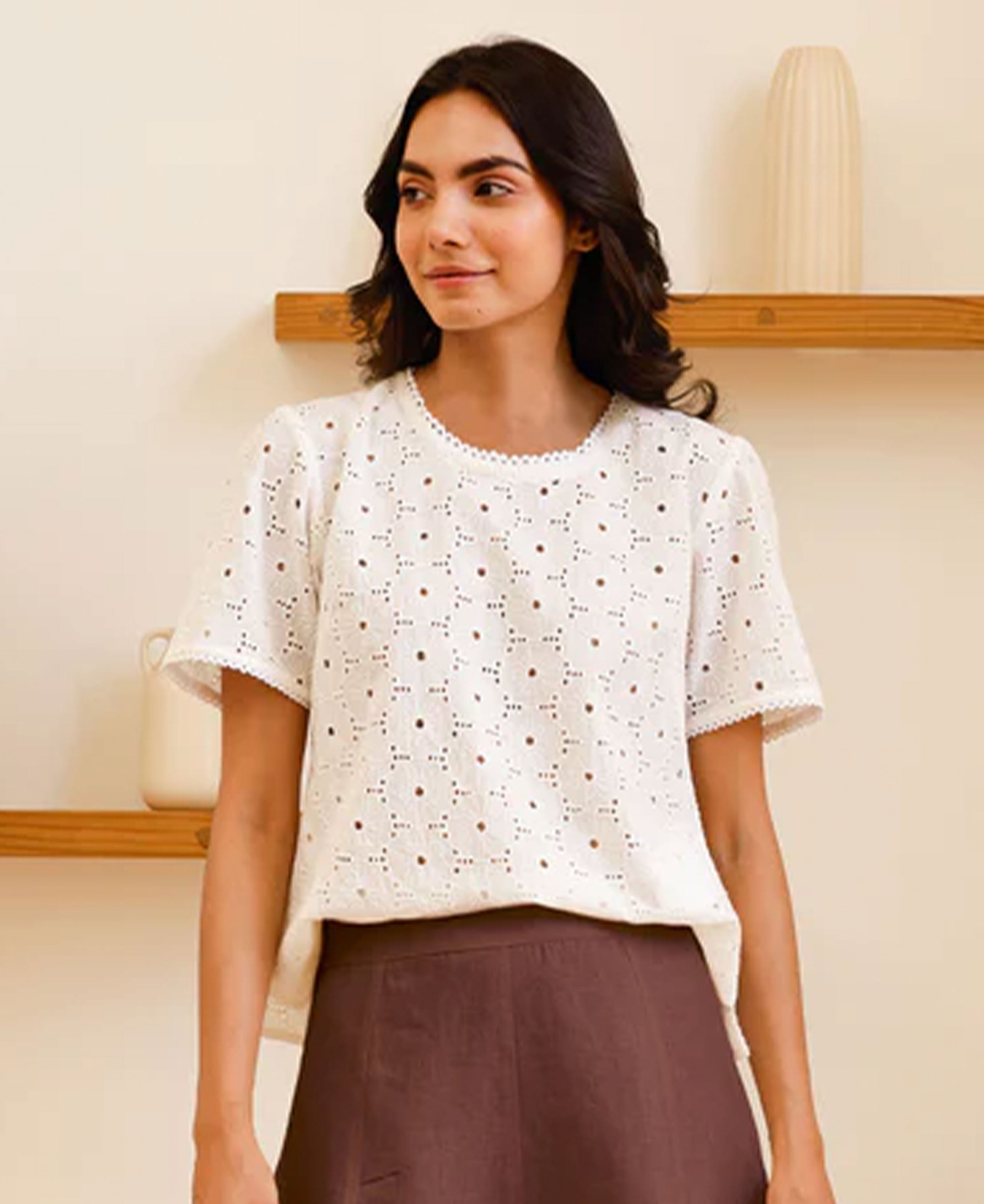 Broderie Cotton T-Shirt - White