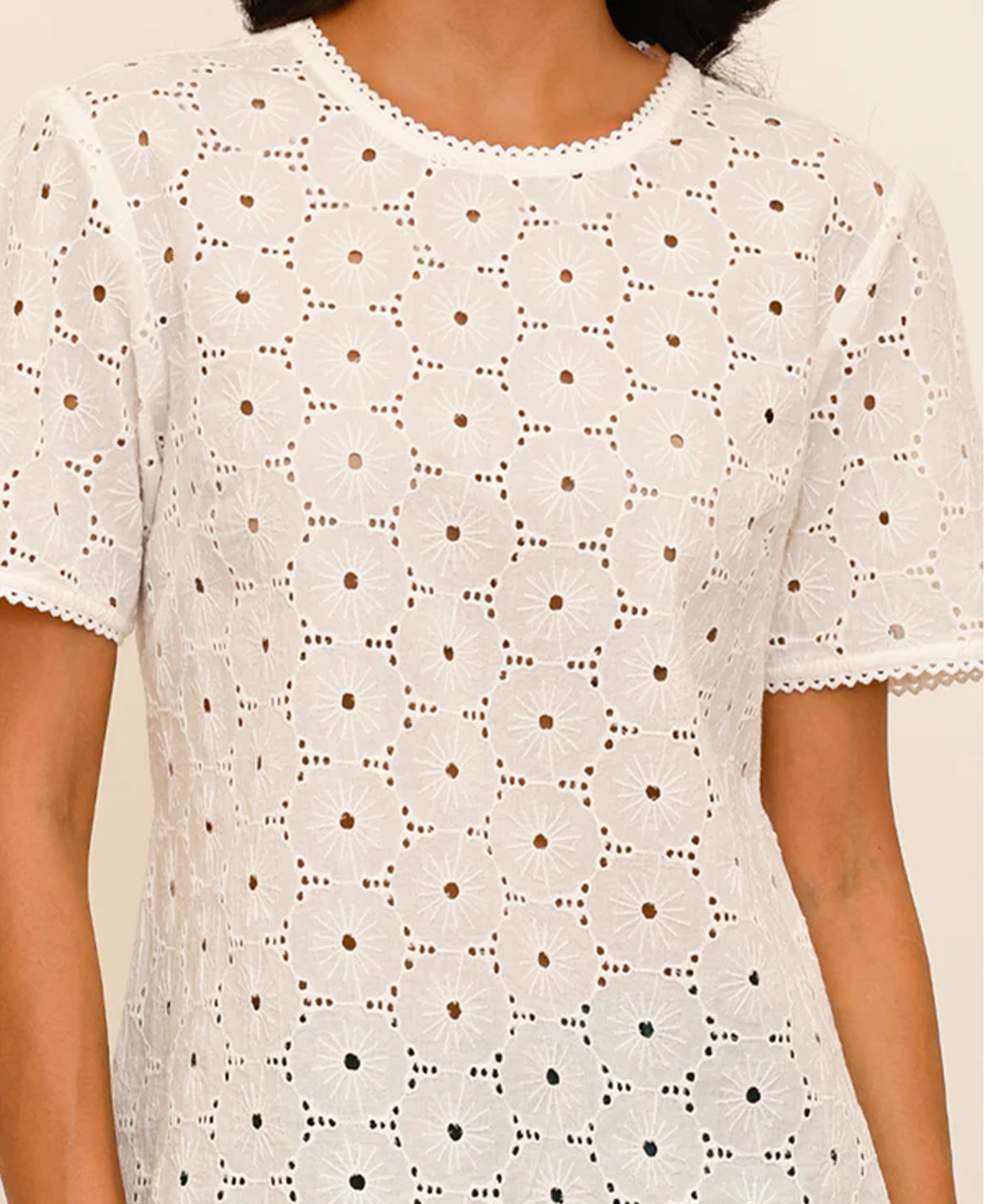 Broderie Cotton T-Shirt - White