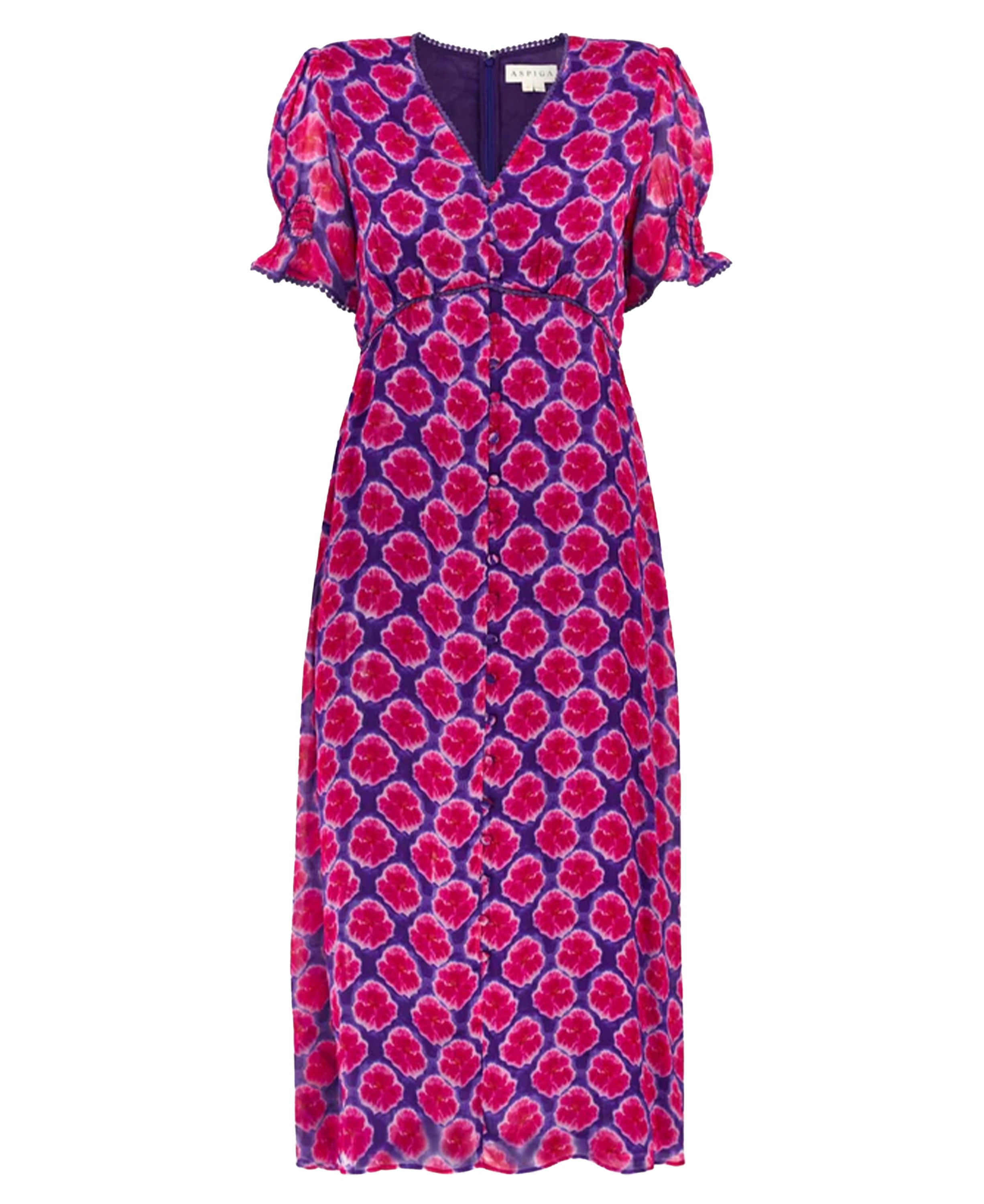 Short Sleeve Sally Anne Dress - Blue/Pink Bloom