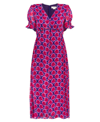 Short Sleeve Sally Anne Dress - Blue/Pink Bloom