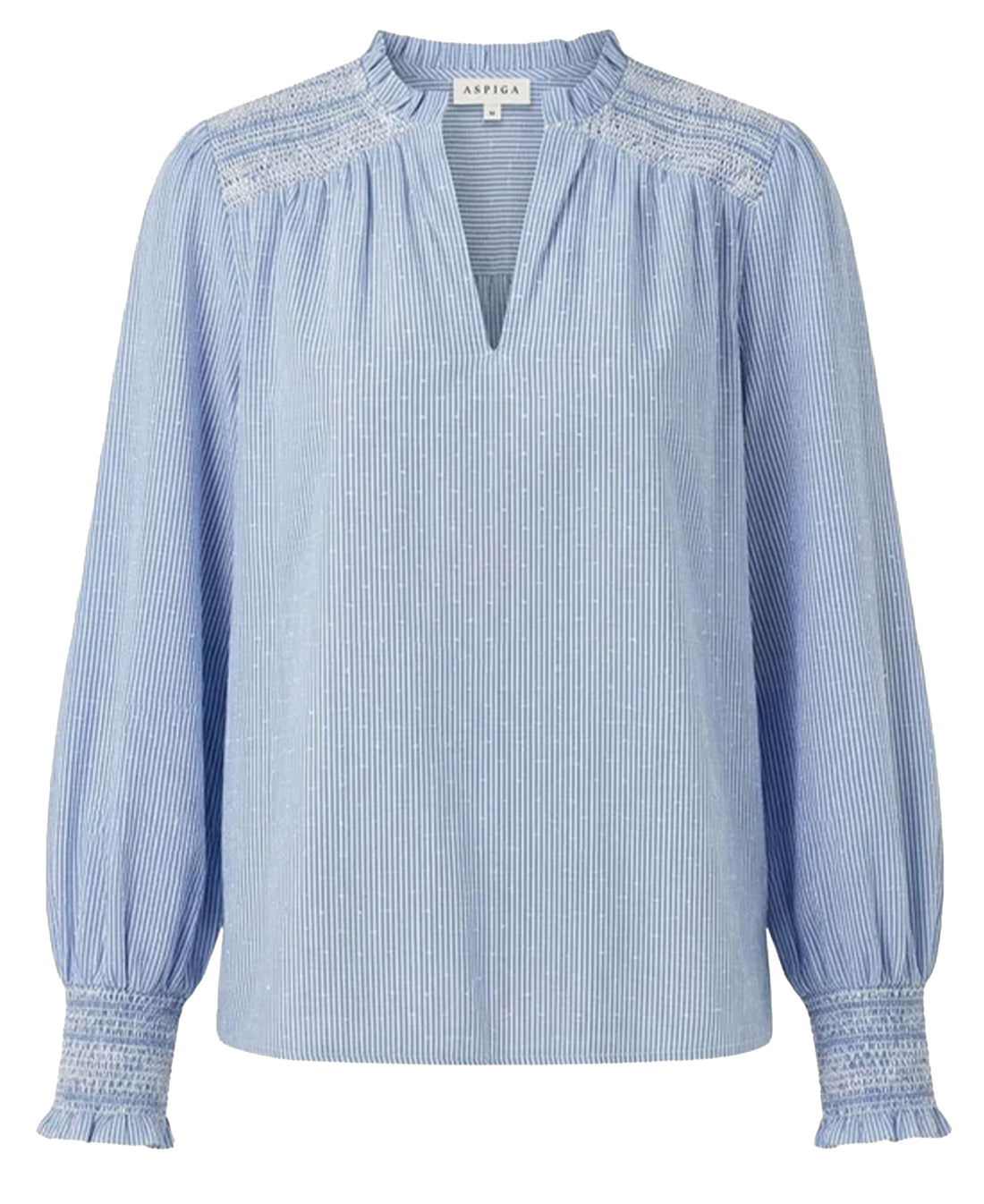Smocked Stripe Dobby Organic Cotton Blouse - Blue/White Stripe