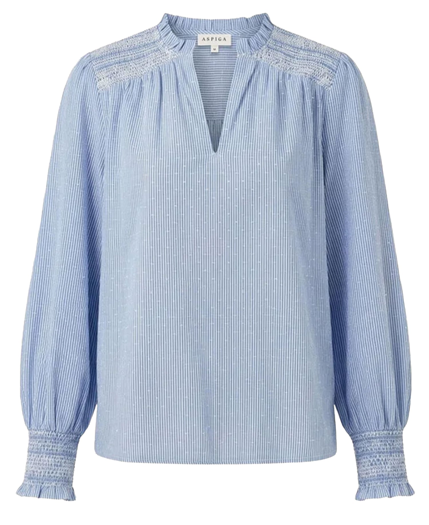 Smocked Stripe Dobby Organic Cotton Blouse - Blue/White Stripe