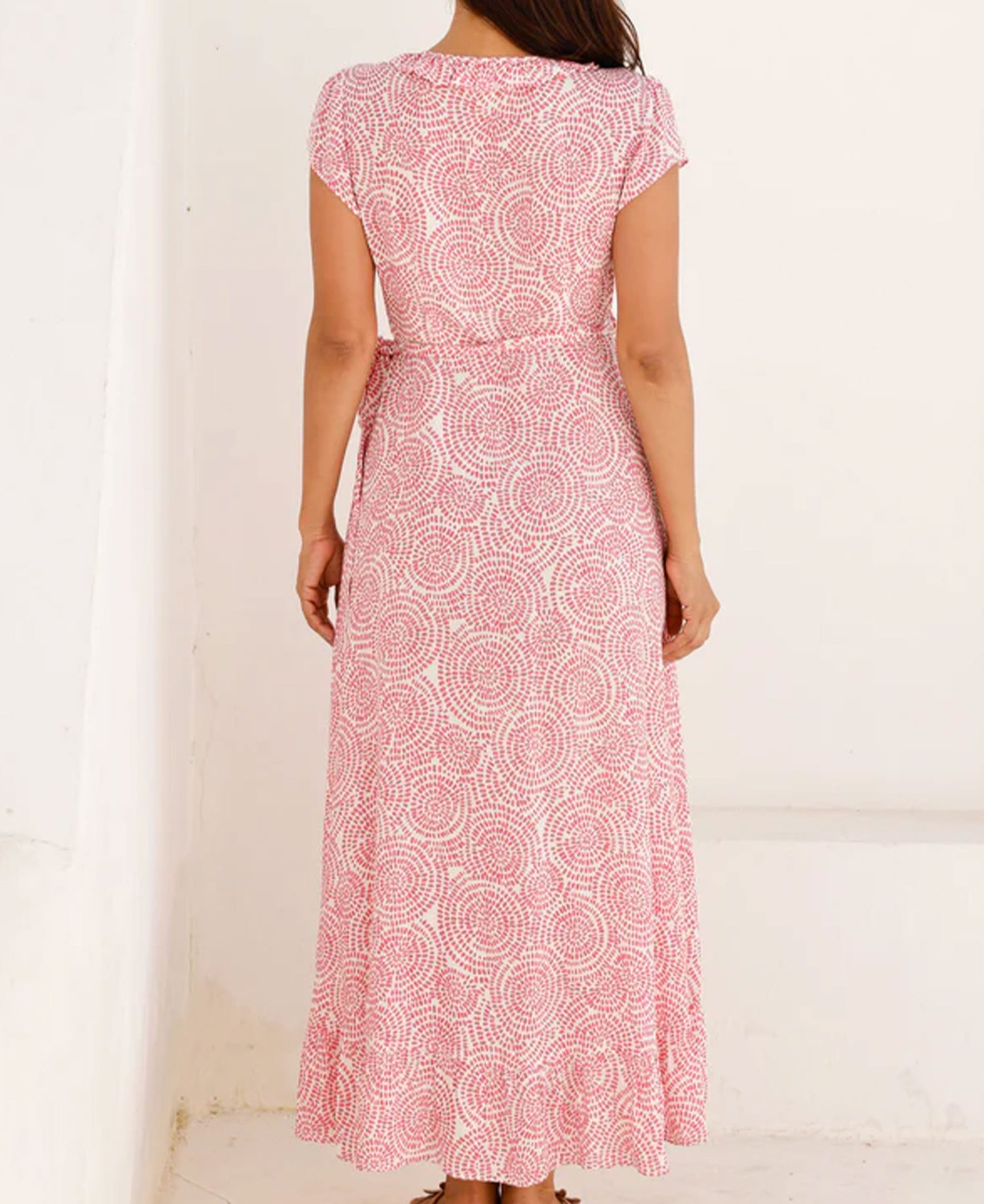 Demi Ecovero Wrap Dress - White/Pink Circle