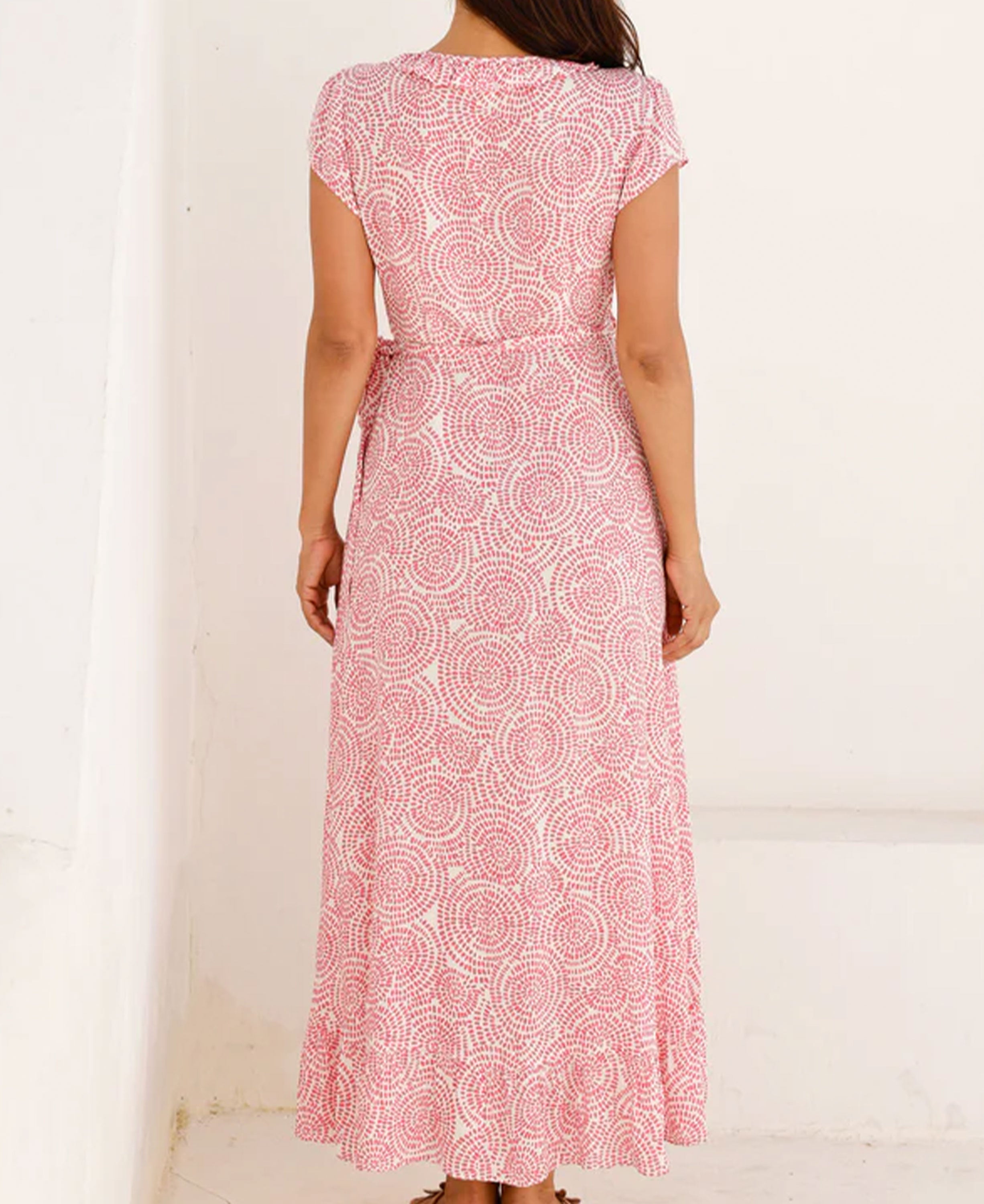 Demi Ecovero Wrap Dress - White/Pink Circle