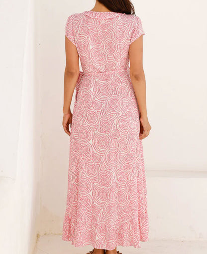 Demi Ecovero Wrap Dress - White/Pink Circle