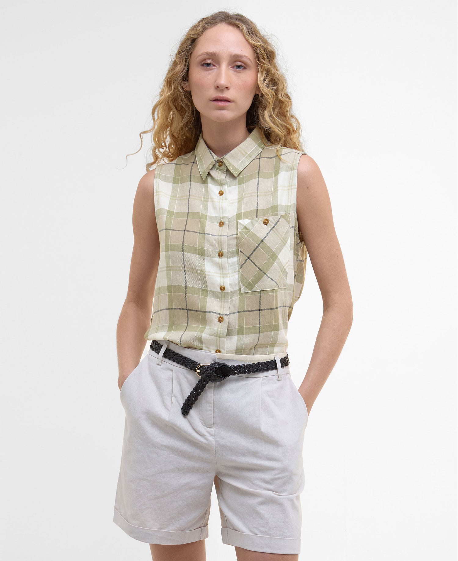 Agnes Sleeveless Shirt - Rosemary Tartan