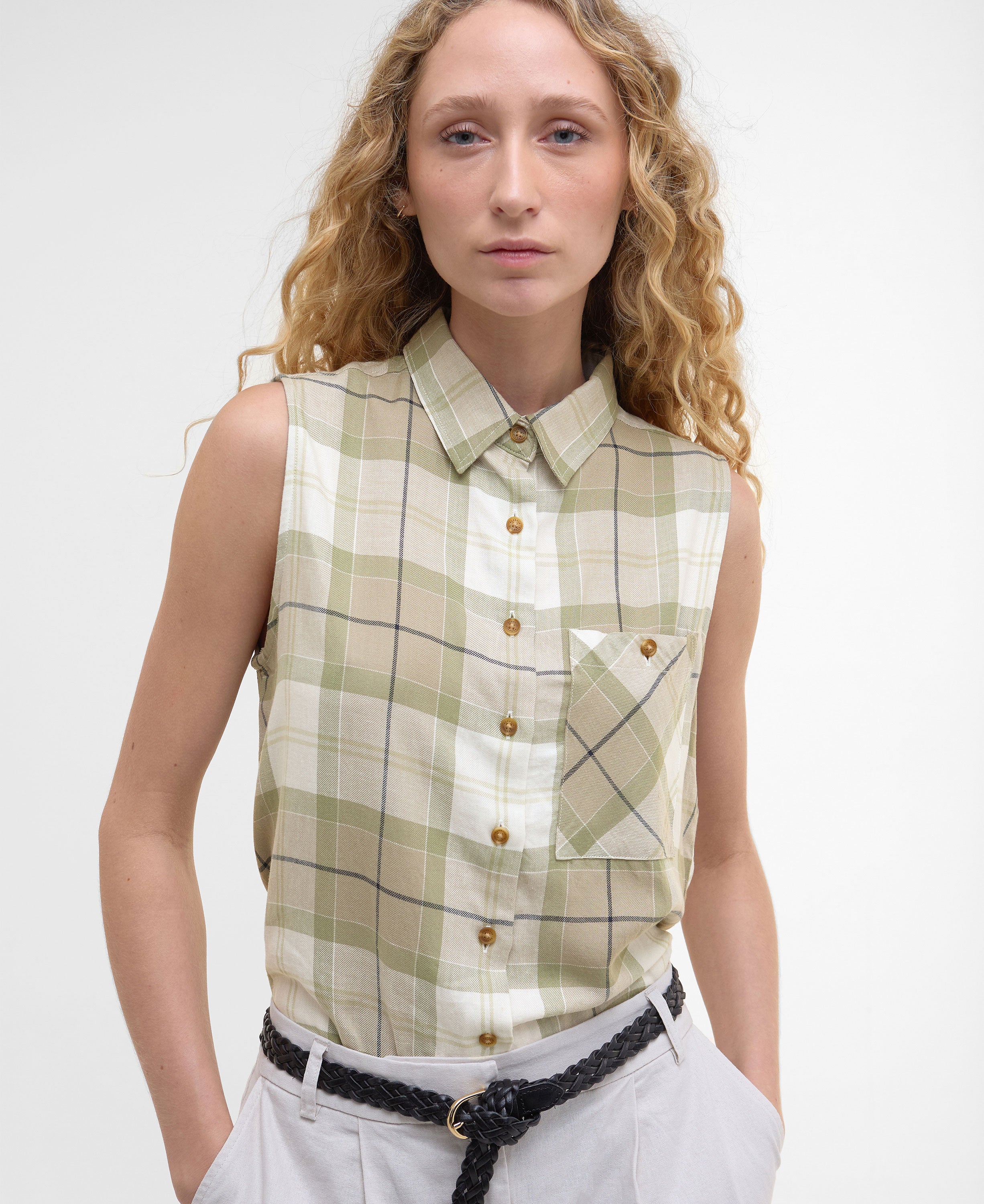 Agnes Sleeveless Shirt - Rosemary Tartan