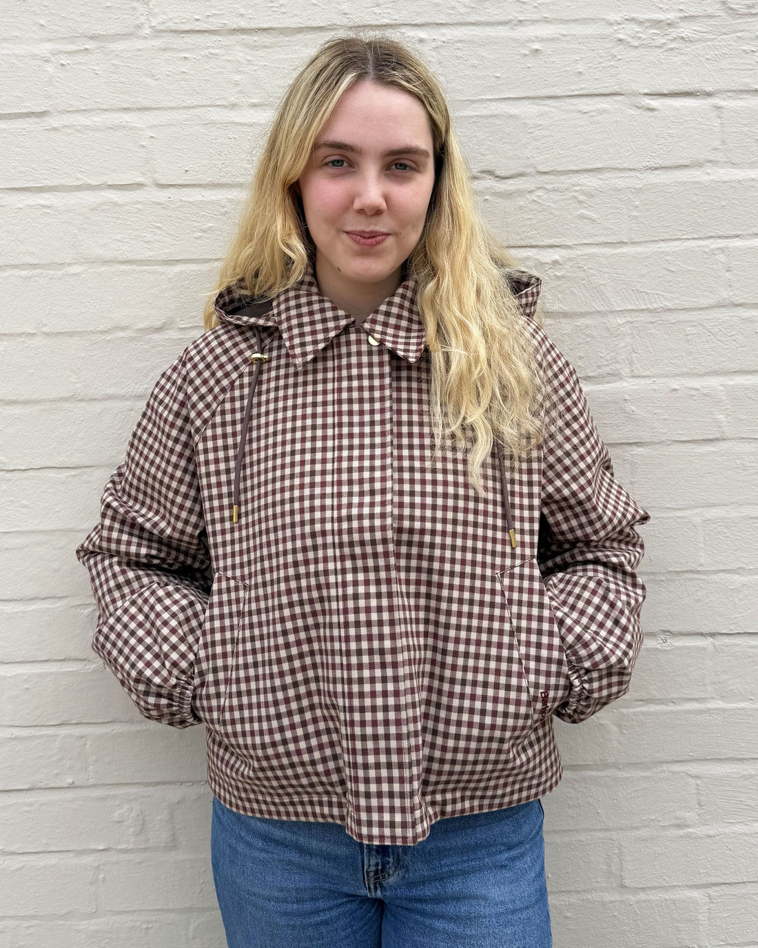 Audrey Showerproof Jacket - Cranberry/Brown Gingham