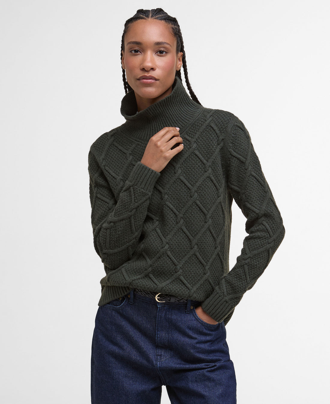 Burne Roll Neck Knitted Jumper - Olive