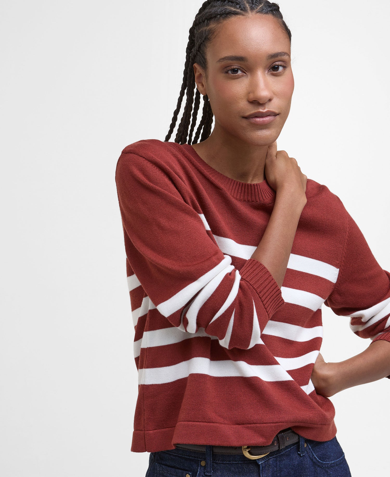 Demi Striped Crew Neck Jumper - Burnt Henna Stripe