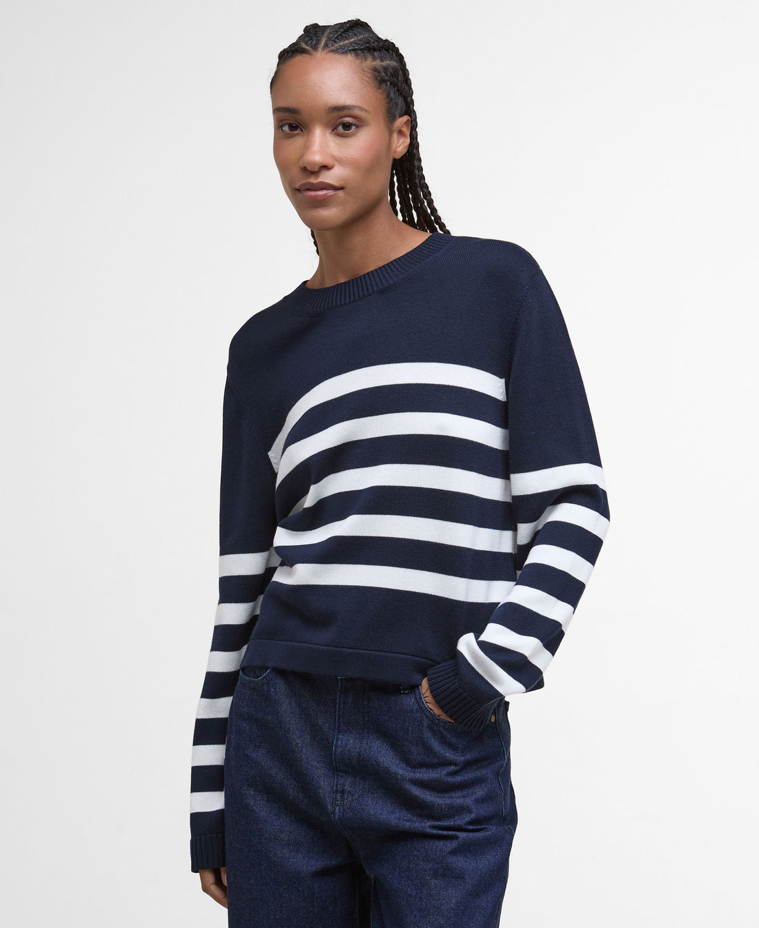 Demi Striped Crew Neck Jumper - Dark Navy Stripe