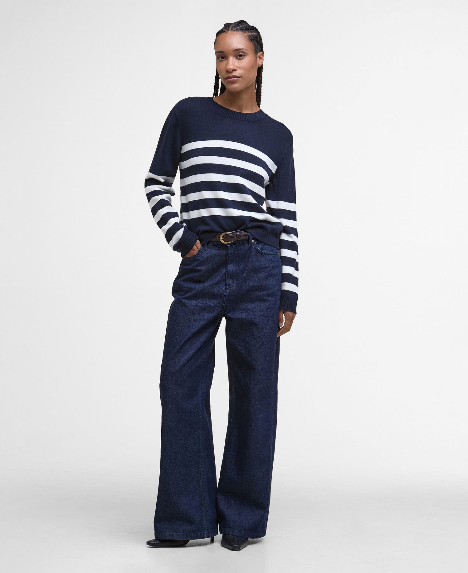 Demi Striped Crew Neck Jumper - Dark Navy Stripe