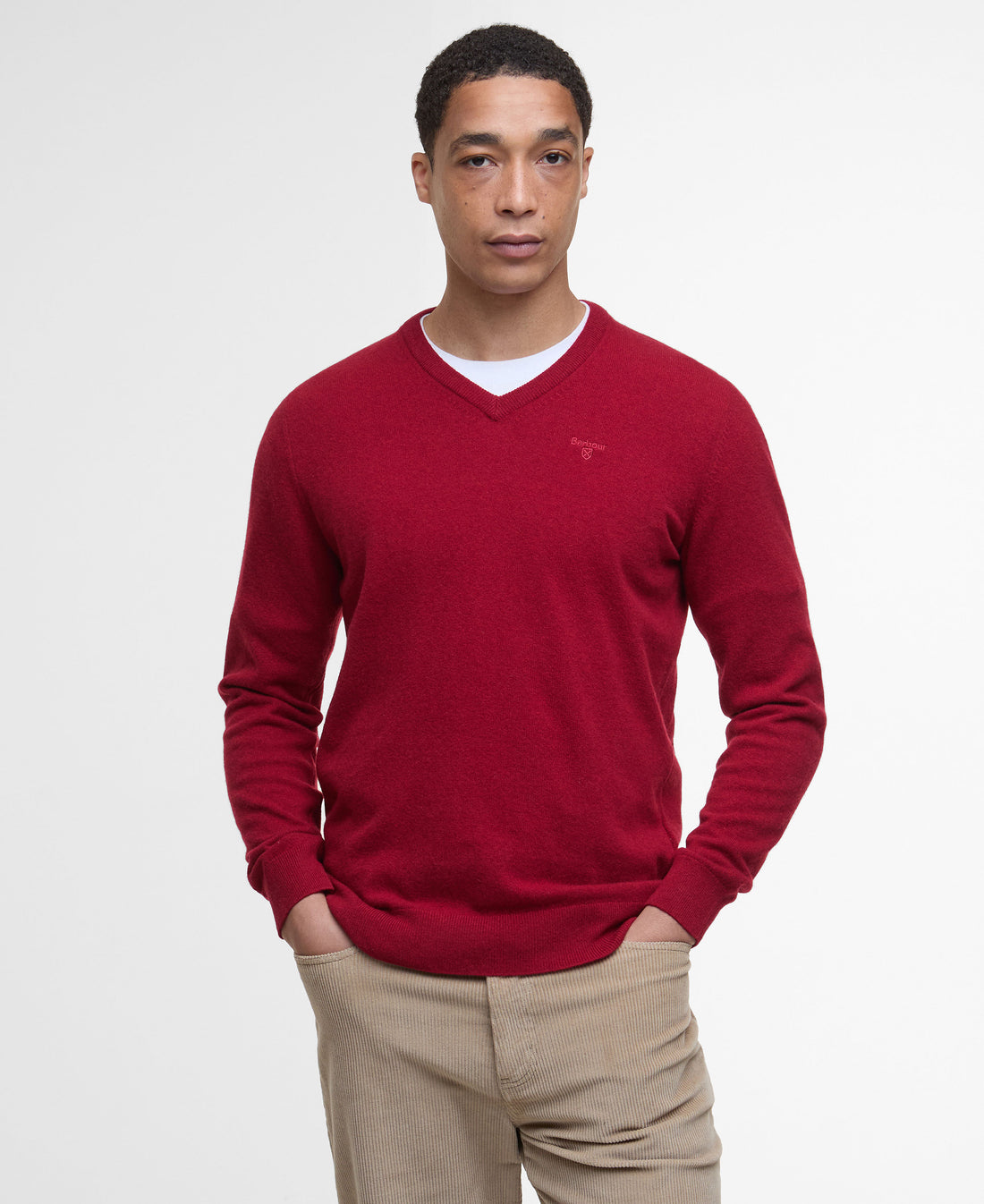 Essential Lambswool V Neck Sweater - Red
