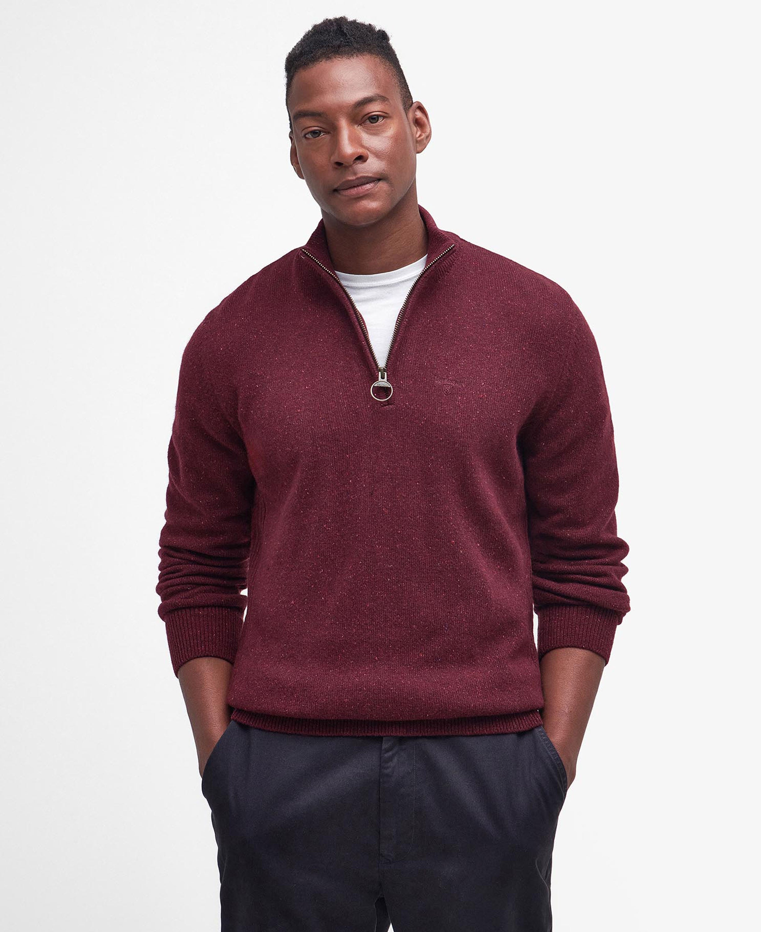 Essential Tisbury Half Zip Knitted Jumper - Ruby
