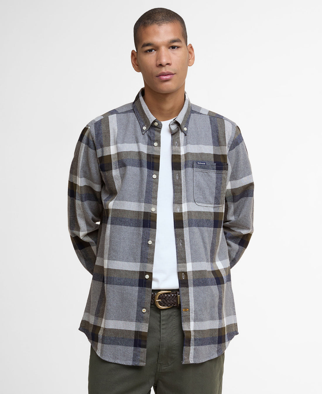 Folley Tailored Checked Shirt - Light Grey Marl