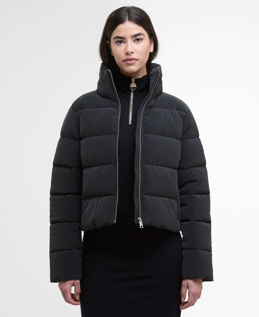 Hudson Faux Velvet Puffer Jacket - Black