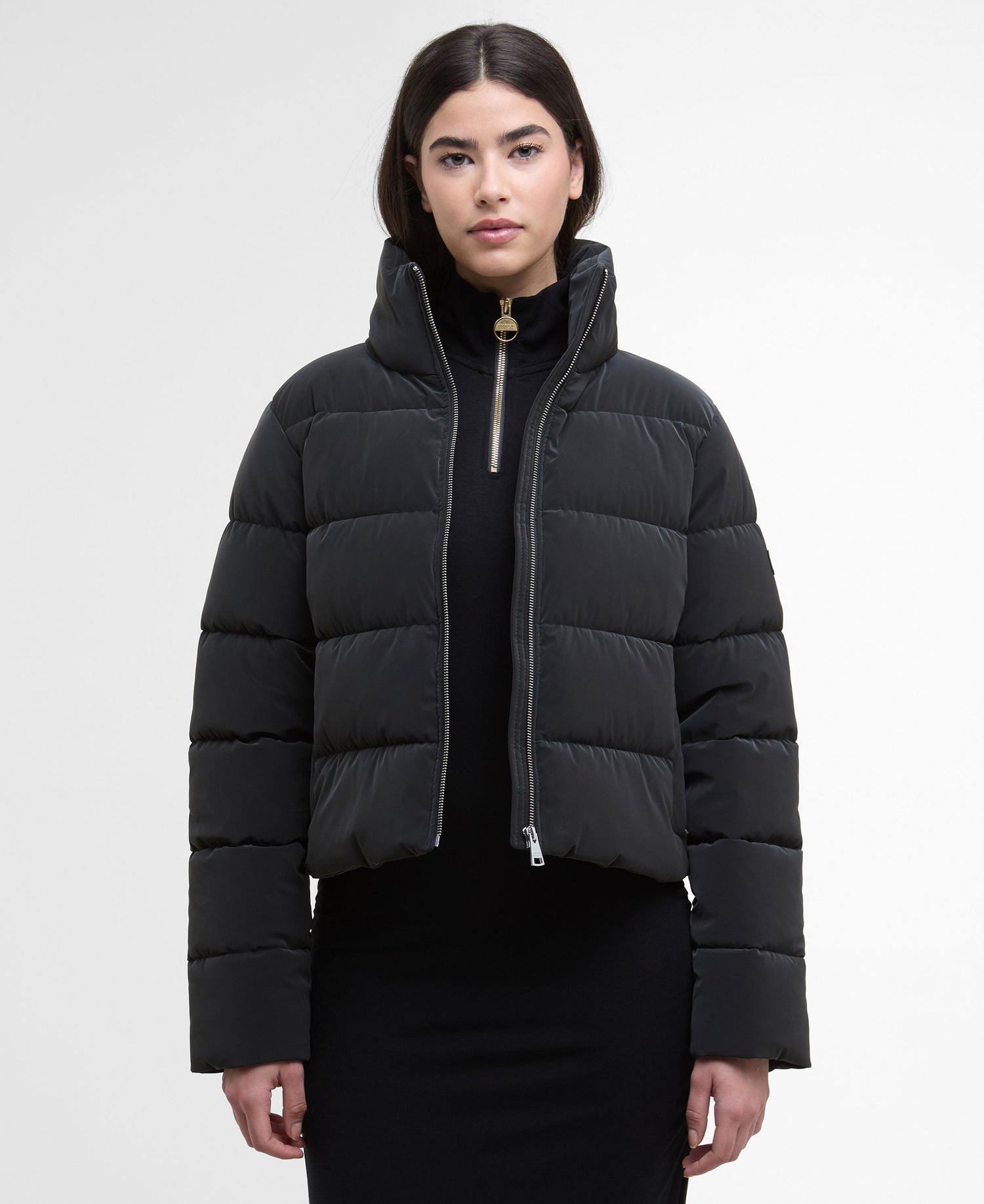 Hudson Faux Velvet Puffer Jacket - Black